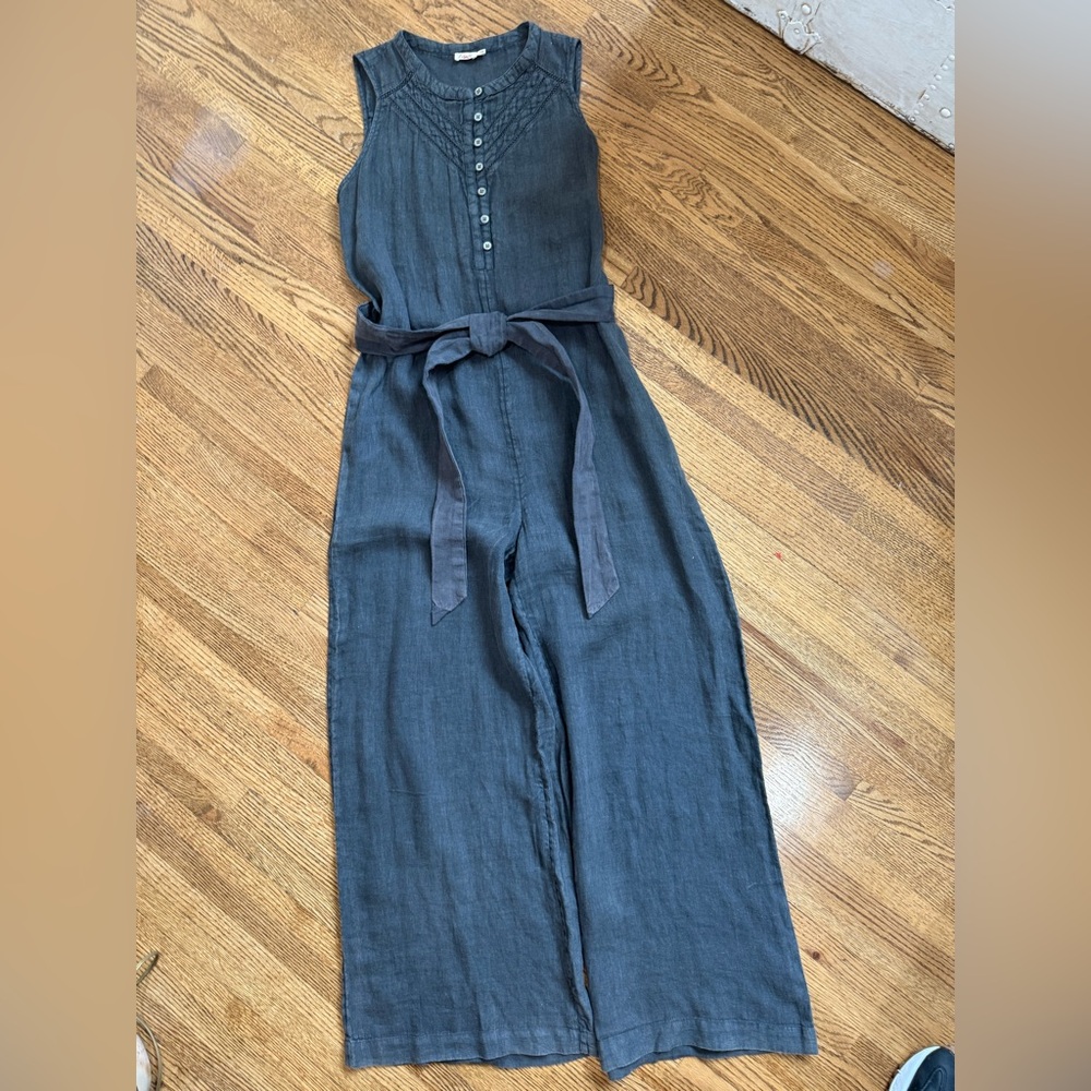 Faherty Hermosa 100% Linen Wide Leg Jumpsuit S Washed Black - Picture 4 of 7